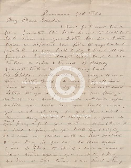 Letter with news of a child's death, 1876-1913. Creator: Unknown.
