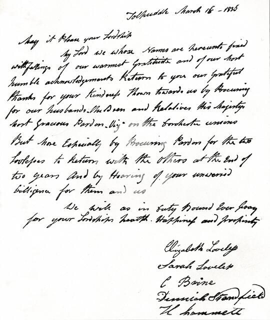 Letter written to Home Secretary John Russell  (1792-1878) by the wives of the Tolpuddle Martyrs, Artist: Unknown