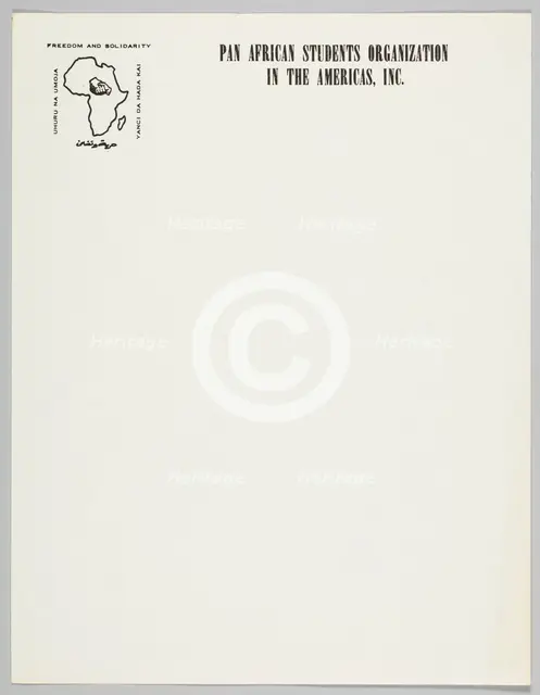 Letterhead of the Pan African Students Organization in the Americas, Inc., 1960-1977. Creator: Unknown.