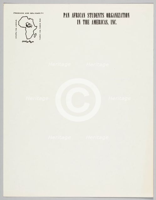Letterhead of the Pan African Students Organization in the Americas, Inc., 1960-1977. Creator: Unknown.