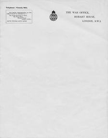 Letterheaded paper from The War Office, Hobart House, London, S.W.1 20th century