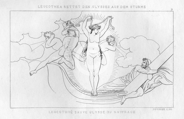 Leucothea, the sea deity, saves Odysseus in the storm, c1833. Creator: Unknown.