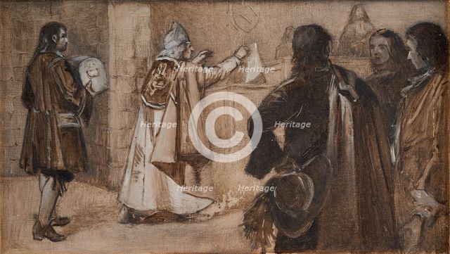 Lévêque de Drontheimhus apporte la preuve de l’innocence de Christian Ordener, c.1889. Creator: Guillaume Albert Demarest.