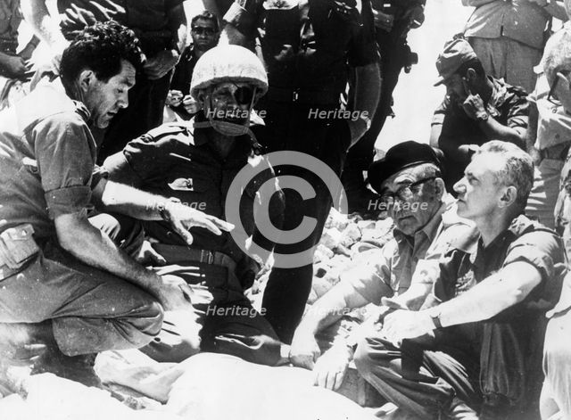 Levi Eshkol (1895-1969), Israeli Prime minister, with General Dayan, 1967. Creator: Unknown.