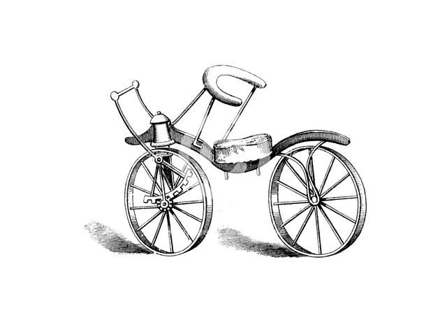 Lewis Gompertz's improvement on Baron von Drais's bicycle, 1821. Artist: Unknown