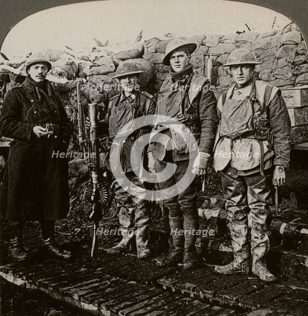 Lewis machine gunners, Hollebeke, Belgium, World War I, 1914-1918.Artist: Realistic Travels Publishers