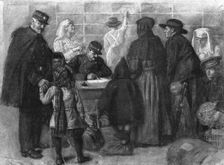 L'exode devant l'ennemi; Les refugies a Paris: on releve l'identite de chacun et on..., 1918. Creator: Unknown