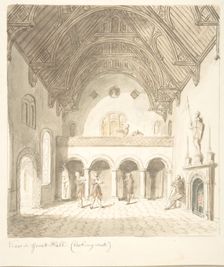 Lea Castle, Worcestershire, View in the Great Hall, Looking West, ca. 1816. Creator: Attributed to John Carter