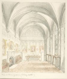 Lea Castle, Worcestershire, Dining Room Looking South, ca. 1816. Creator: Attributed to John Carter