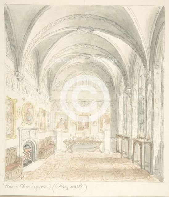 Lea Castle, Worcestershire, Dining Room Looking South, ca. 1816. Creator: Attributed to John Carter.
