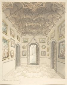 Lea Castle, Worcestershire, Picture Room, Looking West, ca. 1816. Creator: Attributed to John Carter