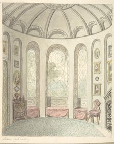 Lea Castle, Worcestershire, Saloon, Looking North, ca. 1816. Creator: Attributed to John Carter