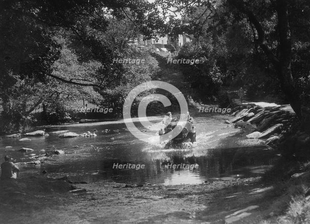 Lea-Francis competing in the Mid Surrey AC Barnstaple Trial, Tarr Steps, Exmoor, 1934. Artist: Bill Brunell.