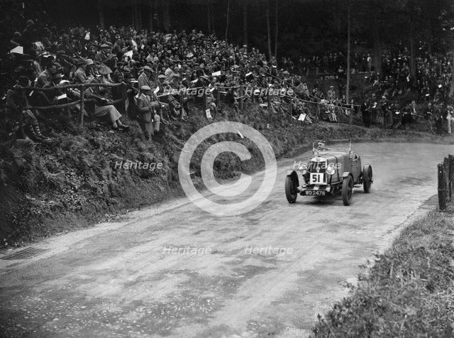 Lea-Francis Hyper competing in the Shelsley Walsh Amateur Hillclimb, Worcestershire, 1929. Artist: Bill Brunell.