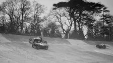 Lea-Francis Hyper of AS Llewellyn and Amilcar of Major A Gardner, BARC meeting, Brooklands, 1930. Artist: Bill Brunell
