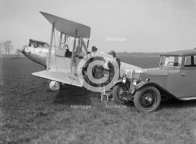 Lea-Francis V type saloon and Blackburn Bluebird aeroplane, c1930. Artist: Bill Brunell.
