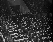 League of Nations Delegate Listening to a Speech, 1930s. Creator: British Pathe Ltd