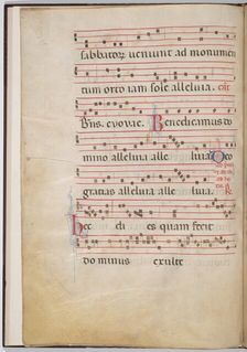 Leaf 4 from an antiphonal fragment (verso), c. 1275. Creator: Unknown
