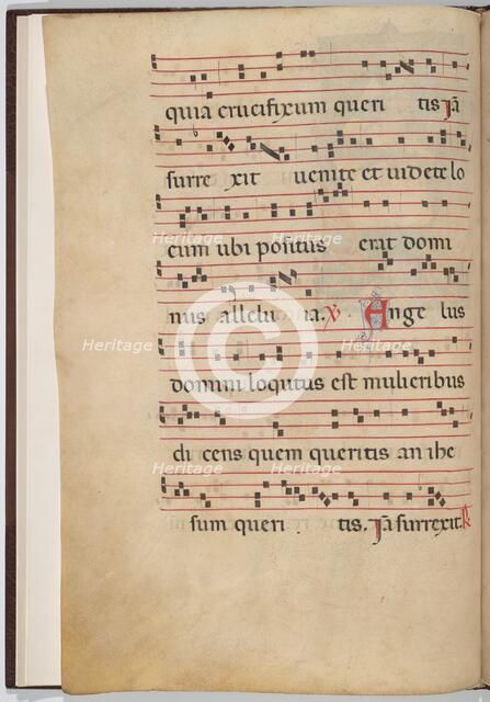 Leaf 1 from an antiphonal fragment (verso), c. 1275. Creator: Unknown.