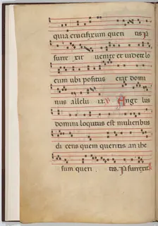 Leaf 1 from an antiphonal fragment (verso), c. 1275. Creator: Unknown