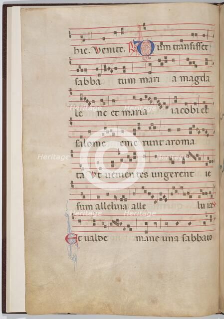 Leaf 2 from an antiphonal fragment (verso), c. 1275. Creator: Unknown.