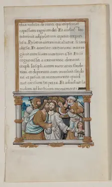 Leaf with Framed Text with Framed Miniature of the Betrayal, early 16th century. Creator: School of Jean Colombe