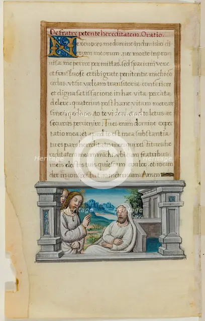 Leaf with Framed Text with Framed Miniature of Christ Healing a Sick Man, early 16th century. Creator: School of Jean Colombe.