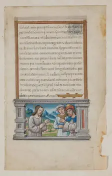 Leaf with Framed Text with Framed Miniature of Road to Emmaus, early 16th century. Creator: School of Jean Colombe