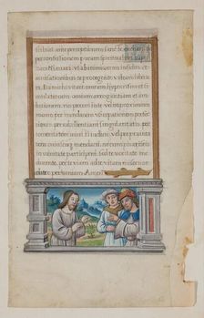 Leaf with Framed Text with Framed Miniature of Road to Emmaus, early 16th century. Creator: School of Jean Colombe