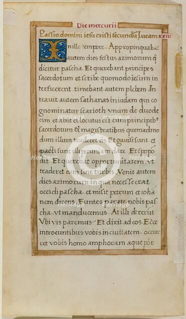 Leaf with Framed Text with Ornamental Initial, early 16th century. Creator: School of Jean Colombe.