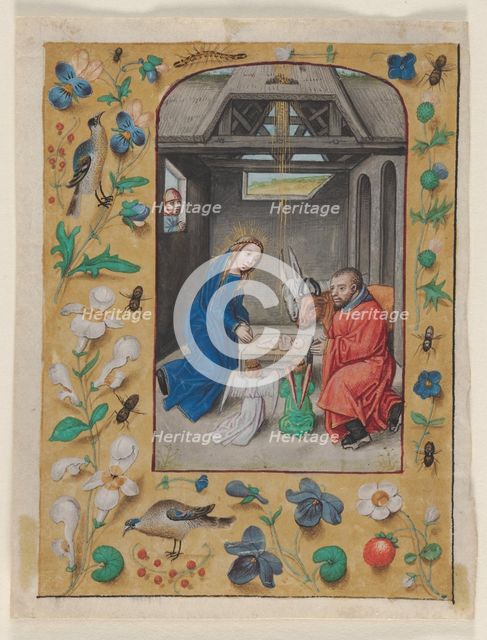 Leaf Excised from a Book of Hours: The Nativity, c. 1480. Creator: Master of the First Prayerbook of Maximillian (Flemish, c. 1444-1519).