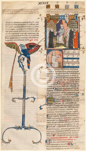 Leaf Excised from a "Decretum" by Gratian: Initial C..., c. 1300-1310. Creator: Unknown.