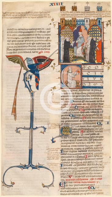 Leaf Excised from a "Decretum" by Gratian: Initial C..., c. 1300-1310. Creator: Unknown.