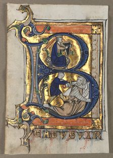 Leaf Excised from a Psalter: Initial B with King David, c. 1260. Creator: Unknown