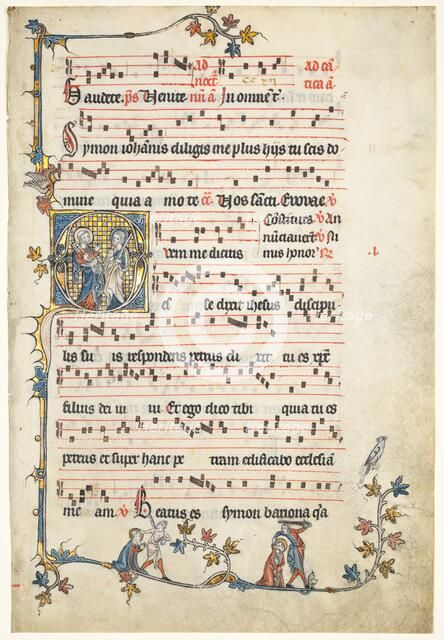 Leaf Excised from an Antiphonary: Initial Q with Saints Peter and Paul, c. 1325. Creator: Unknown.