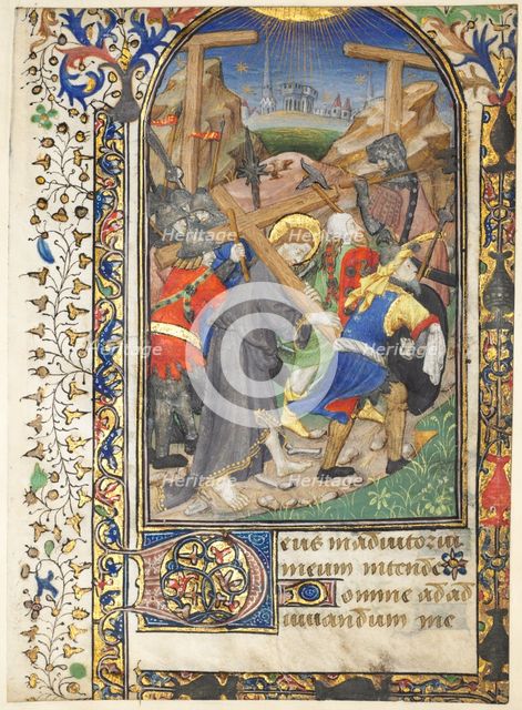 Leaf Excised from the Tarleton Hours: Christ Carrying the Cross (Terce, Office of the Virgin), c. 14 Creator: Unknown.