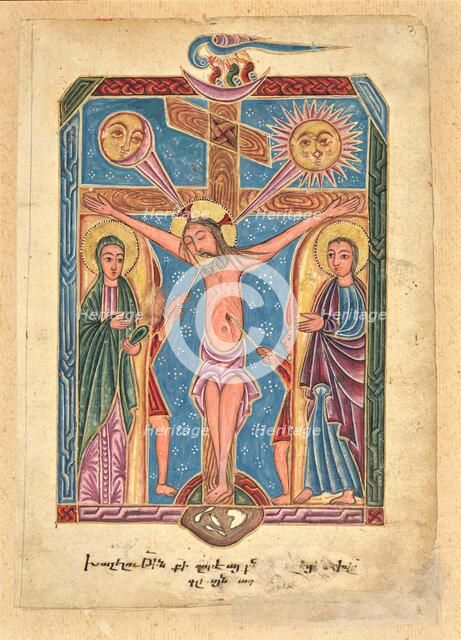 Leaf from Ms. Ludwig II 7 with The Crucifixion, 1615. Creator: Mesrop of Khizan.