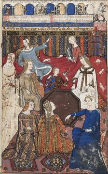 Leaf from a Cocharelli Treatise on the Vices: Accidia and Her Court, c. 1330-40. Creator: Unknown