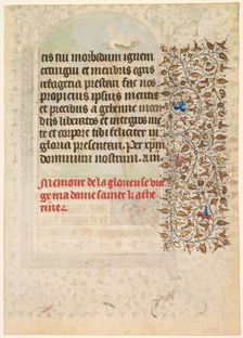 Leaf from a Book of Hours: Text (verso), c. 1415. Creator: Boucicaut Master (French, Paris, active about 1410-25), workshop of