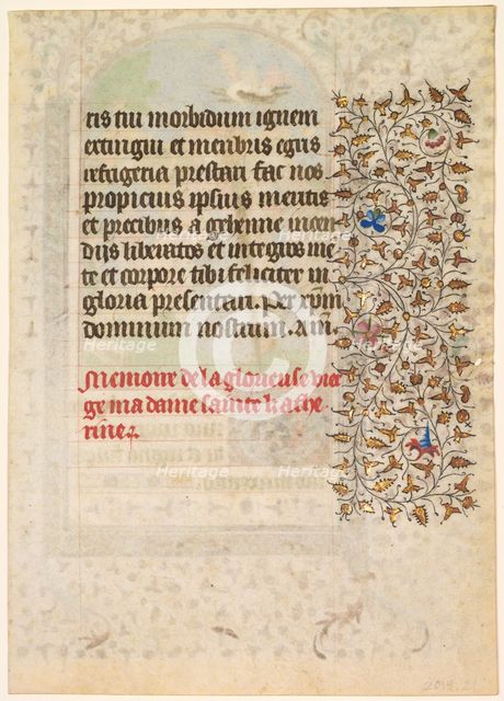 Leaf from a Book of Hours: Text (verso), c. 1415. Creator: Boucicaut Master (French, Paris, active about 1410-25), workshop of.