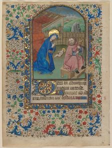 Leaf from a Book of Hours: The Nativity (recto) and Text (verso), c. 1430. Creator: Unknown
