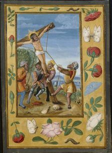 Leaf from a Book of Hours: The Raising of the Cross, c. 1510-1520. Creator: Unknown