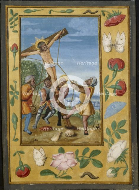 Leaf from a Book of Hours: The Raising of the Cross, c. 1510-1520. Creator: Unknown.