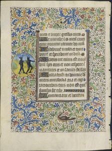Leaf from a Book of Hours: Two Devils (verso), c. 1460. Creator: Coëtivy Master (French), circle of