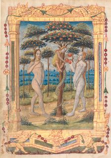 Leaf from a Book of Hours: Adam and Eve and the Fall of Man...(recto), c. 1510. Creator: Unknown