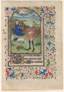 Leaf from a Book of Hours: Annunciation to the Shepherds, c. 1460. Creator: Unknown