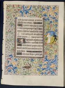 Leaf from a Book of Hours: Angel Chasing a Devil (recto) and Two Devils (verso), c. 1460. Creator: Coëtivy Master (French), circle of