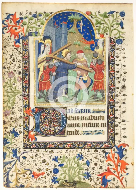 Leaf from a Book of Hours: Christ Carrying the Cross (Sext, Hours of the Cross), c. 1410-1420. Creator: Unknown.
