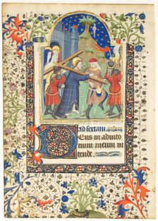 Leaf from a Book of Hours: Christ Carrying the Cross (Sext, Hours of the Cross), c. 1410-1420. Creator: Unknown