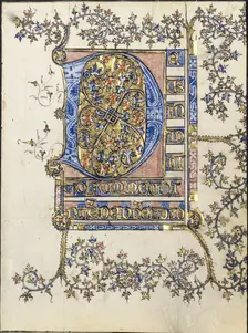 Leaf from a Book of Hours: Initial D, c. 1400. Creator: Unknown
